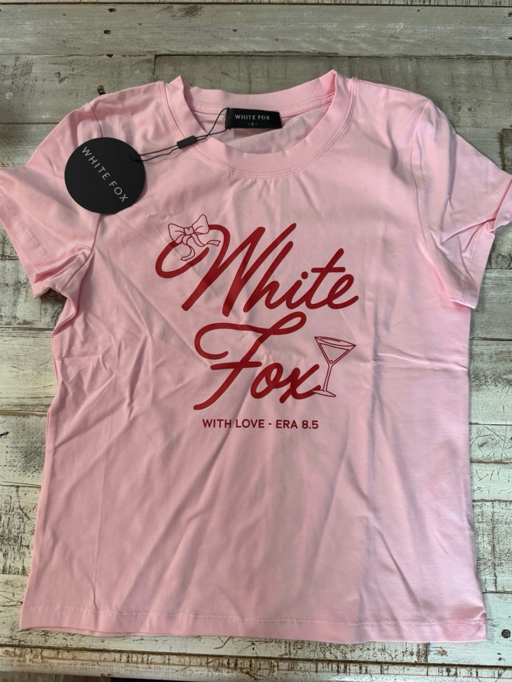 White Fox NWT Size Small Tee Pink Bow Coquette